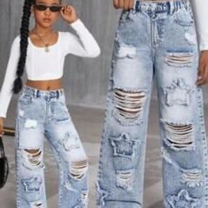 Casual Color Washed Striped Denim Loose Jeans